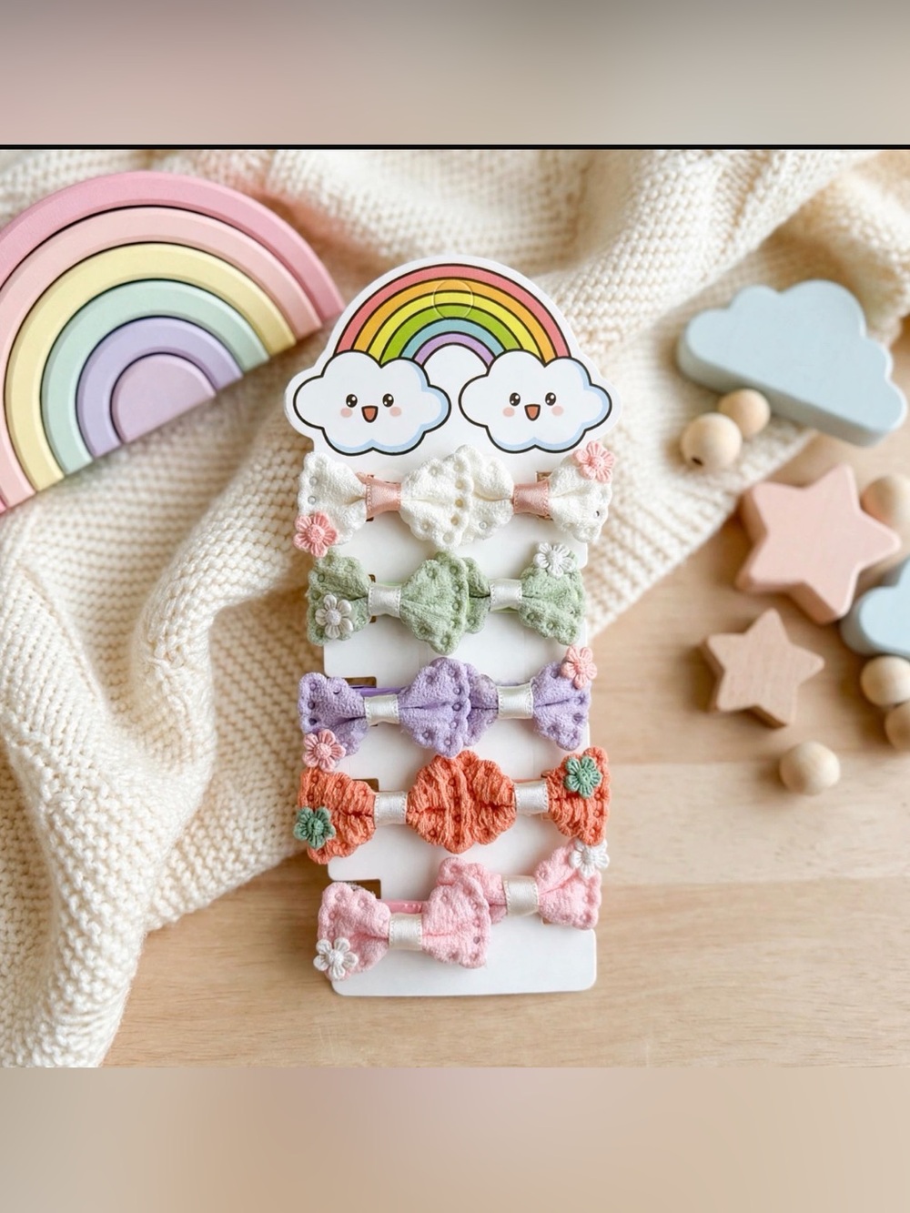 Pastel Crochet Bow Hair Clips Set for Kids - Multi-Color